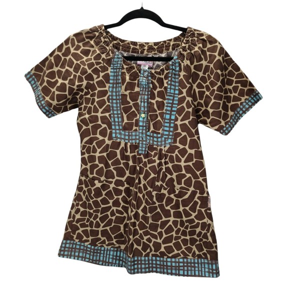 Koi Bella Scrub Top Size XS Giraffe Animal Print Smocked Neck Cotton - Picture 1 of 8
